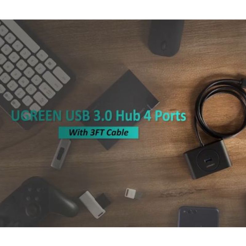 UGREEN 50263 25CM MÀU ĐEN Bộ Chia USB 1 Ra 4 Cổng USB Chuẩn 3.0