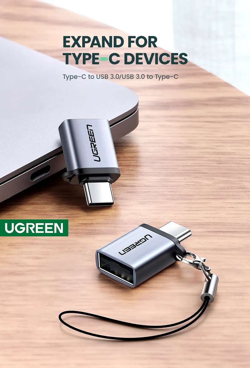 Ugreen 50283 Cáp chuyển đổi UGREEN Type C sang USB 3.0 A có dây buộc  màu xám