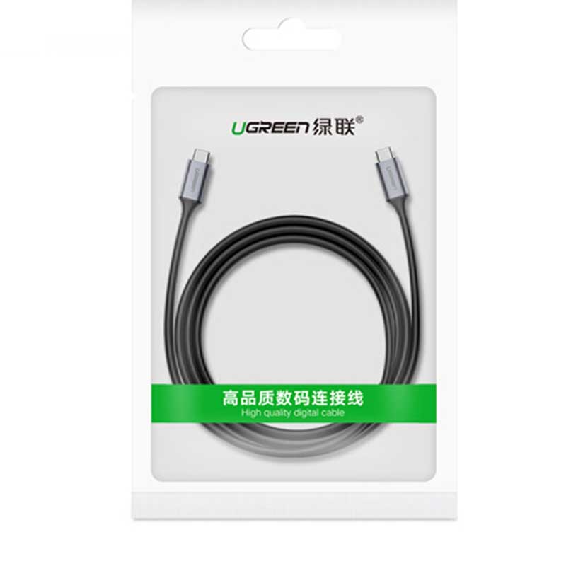 Ugreen 50450 Cáp tròn UGREEN USB-C to USB-C 3.1 Gen 1 5Gbps M/M Vỏ nhôm 2m (Xám-Đen)