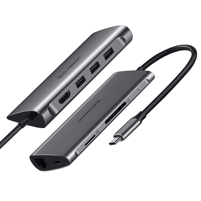 Ugreen 50538 - Bộ chuyển đa năng USB-C sang 3*USB3.0+PD+HDMI+RJ45 Gigabit +SD+TF (8 IN 1)