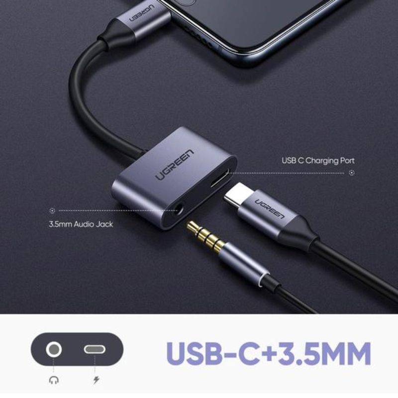 UGREEN 50596 Cáp chuyển đổi USB type-C to 3,5mm hỗ trợ cổng sạc USB-C chính hãng