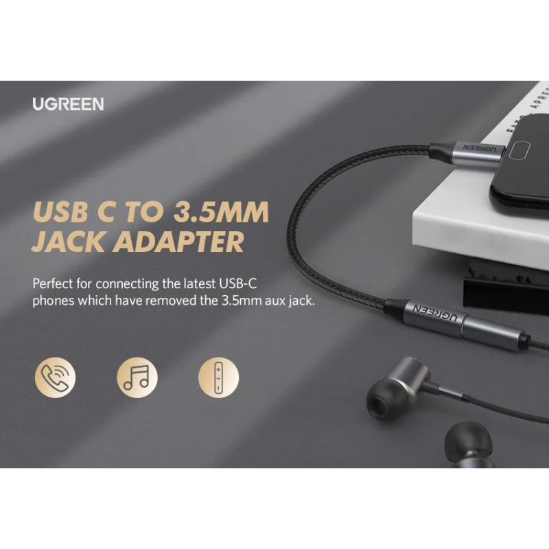 UGREEN 50631 Cáp USB Type-C Sang Audio 3.5mm Có Mic