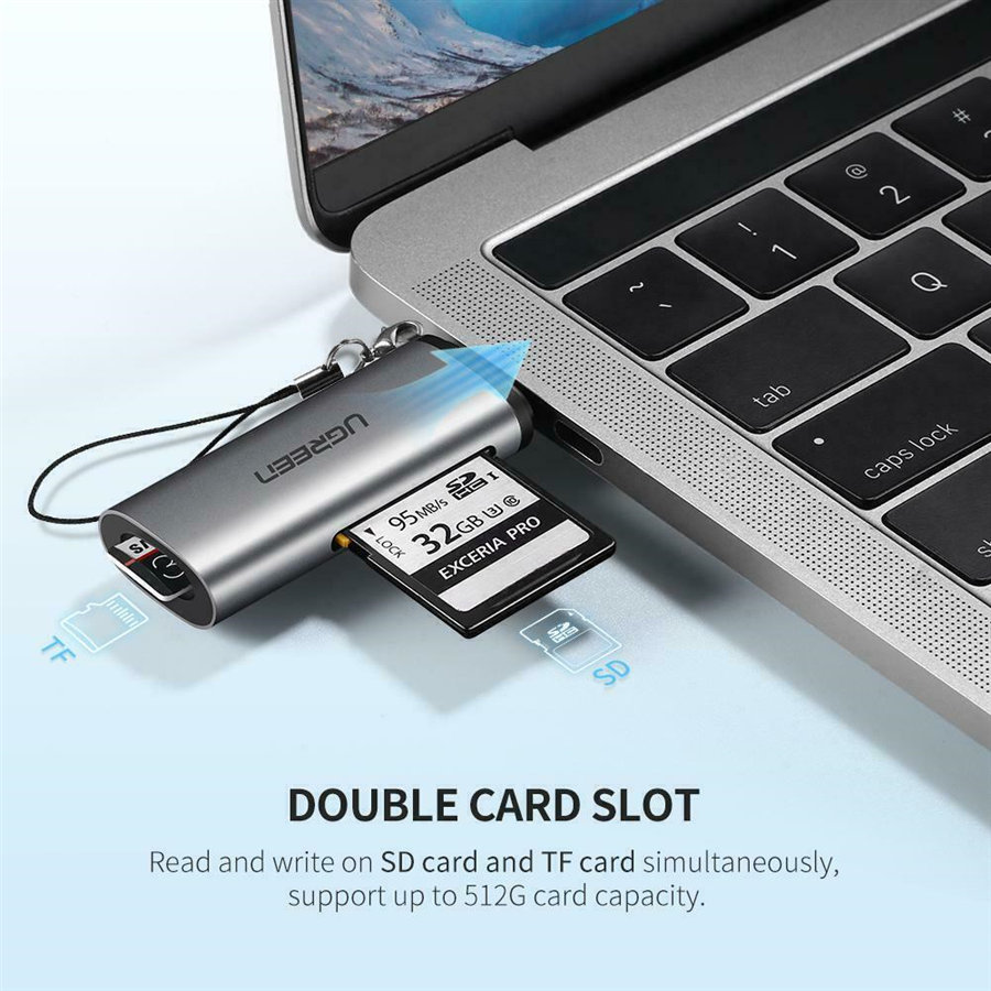 Ugreen 50706,Đầu đọc thẻ nhớ SD/TF chuẩn USB Type C và USB 3.0 Chính hãng Cao Cấp