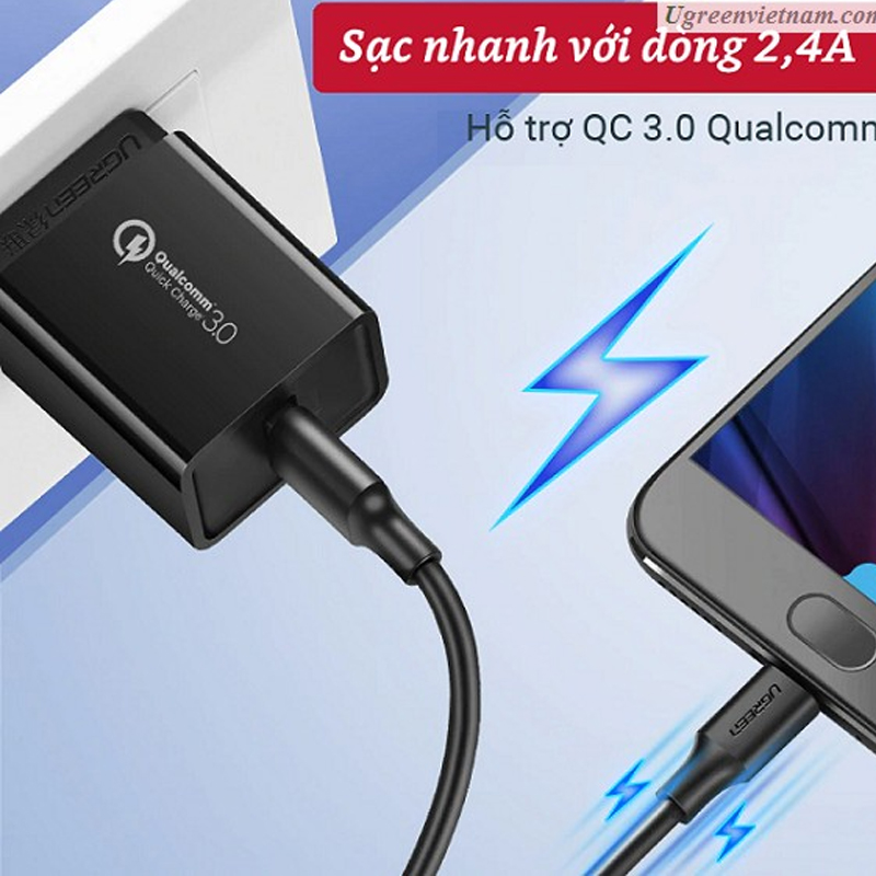 Ugreen 60138  Cáp UGREEN USB 2.0 A to Micro USB Mạ Niken 2m (Đen) chính hãng