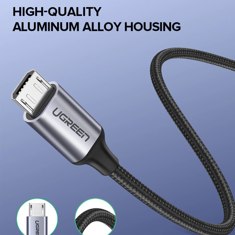 Ugreen 60146  Cáp Micro USB 2.0 US290 Kim loại 1M/Đen chính hãng