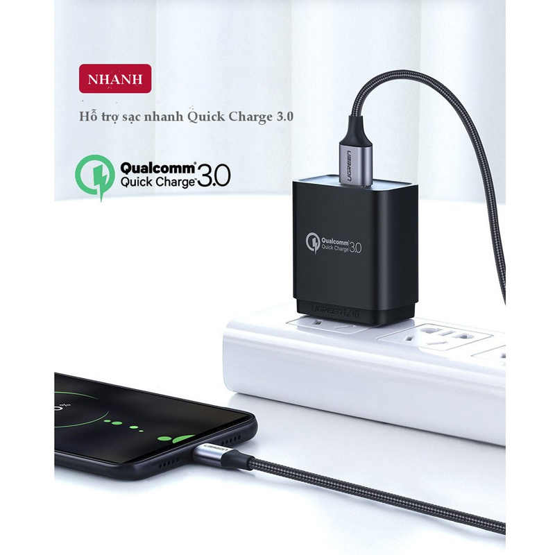 Ugreen 60146  Cáp Micro USB 2.0 US290 Kim loại 1M/Đen chính hãng