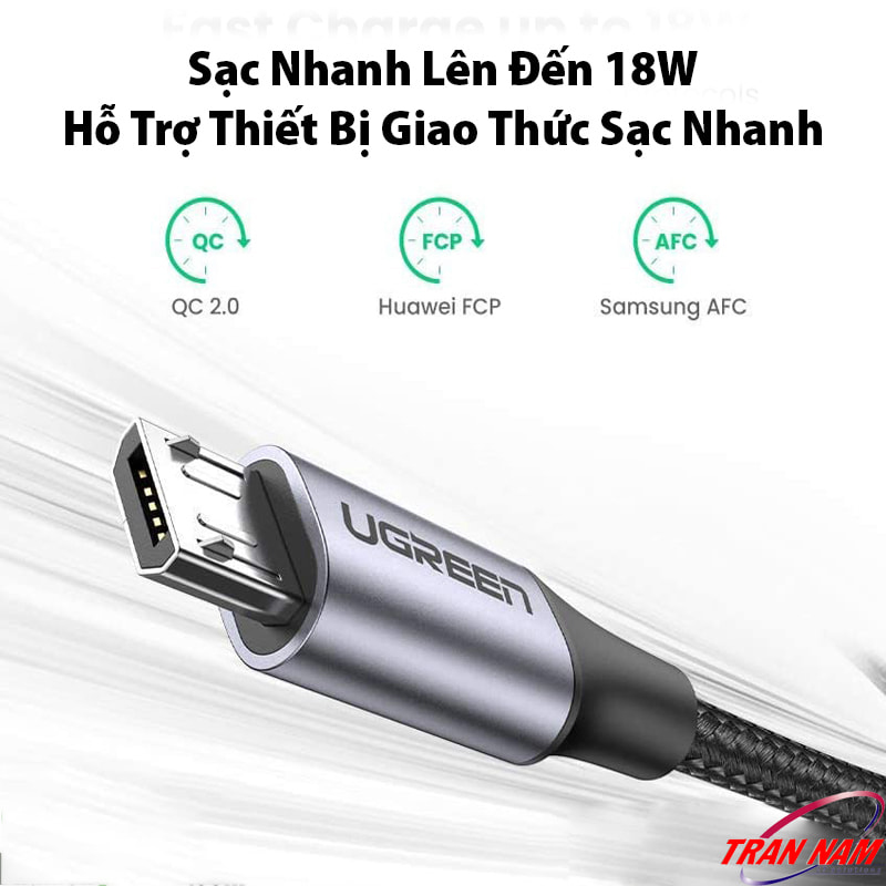 Ugreen 60146  Cáp Micro USB 2.0 US290 Kim loại 1M/Đen chính hãng