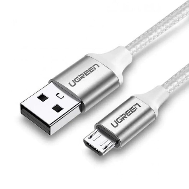 Ugreen 60151  Cáp UGREEN USB 2.0 A to Micro USB Dây nhôm mạ niken 1m (Trắng)