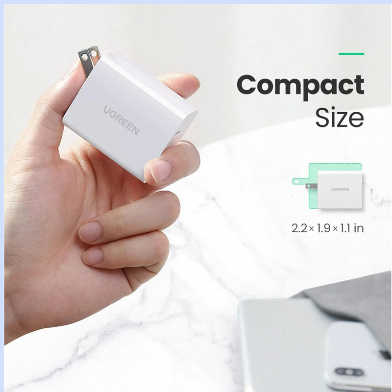 Ugreen 60467 Bộ sạc 2 cổng sạc UGREEN USB-C Wall Charger Power Adapter Foldable US (White)