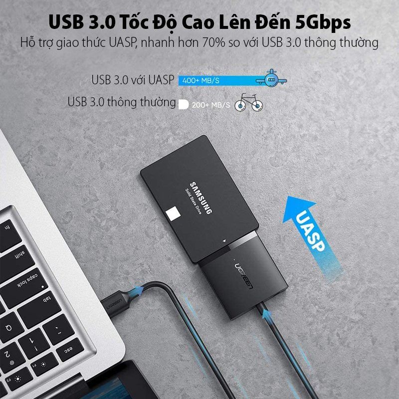 UGREEN 60561 USB 3.0 bộ chuyển ra ổ cứng và ssd SATA hỗ trợ cắm chân nguồn DC 5.5mm không có adapter