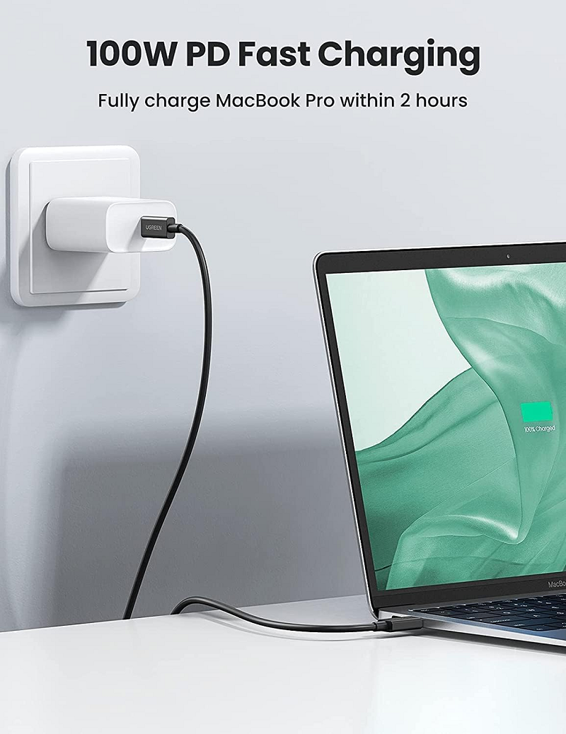 UGREEN 60621 Cáp dữ liệu Thunderbolt 4 40Gbps 100W 2m (Màu đen) cao cấp