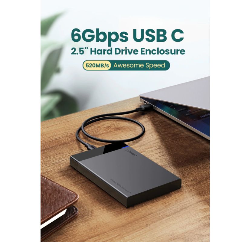 UGREEN 60735 Hộp box đựng ổ cứng 2,5 inch USB-C Sata 5Gbps cao cấp (hỗ trợ 6TB)
