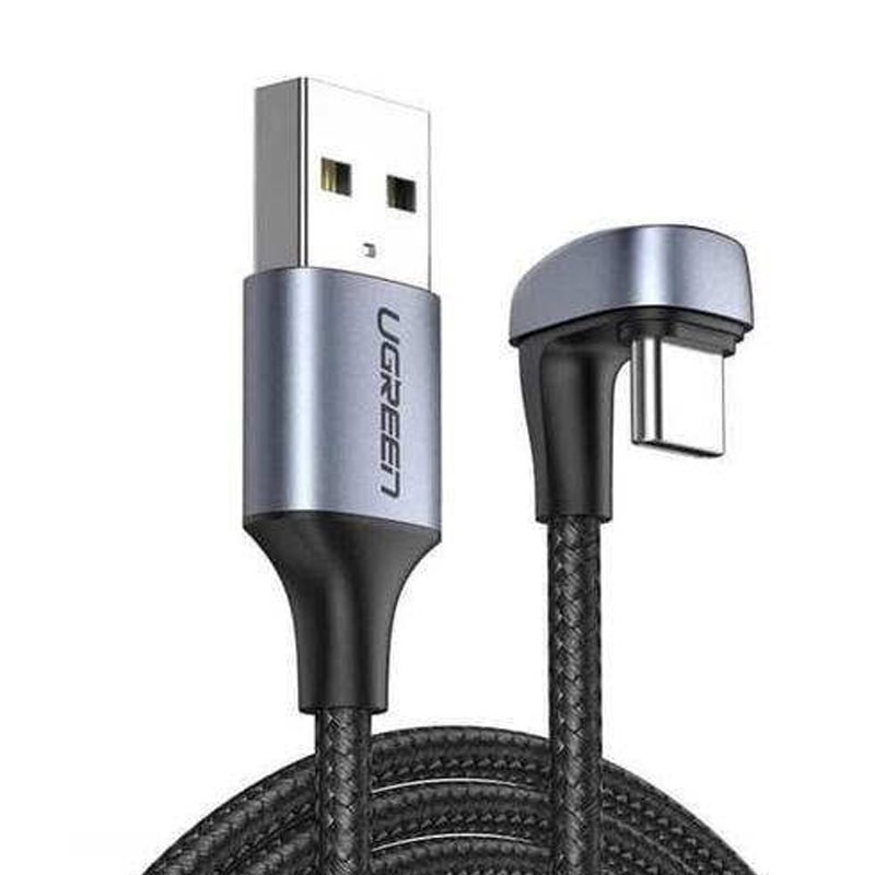 Ugreen 70313 Cáp UGREEN USB2.0-A to Angled USB-C Cable Case with Braided 1m (Đen) chính hãng