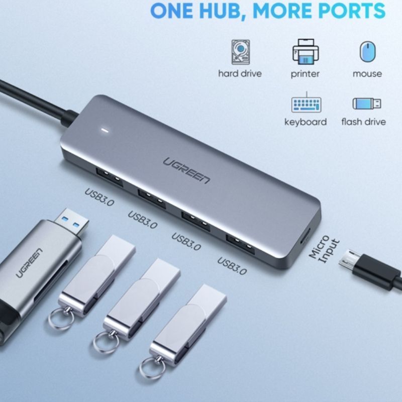 UGREEN 70336 Bộ chia USB Type-C ra 4 cổng USB 3.0 có hỗ trợ nguồn