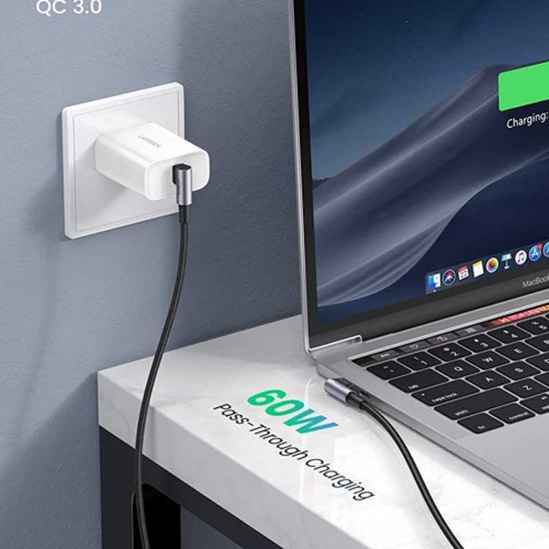 Ugreen 70531 Cáp USB-C góc cạnh UGREEN Vỏ nhôm bện 2m (Đen) chính hãng