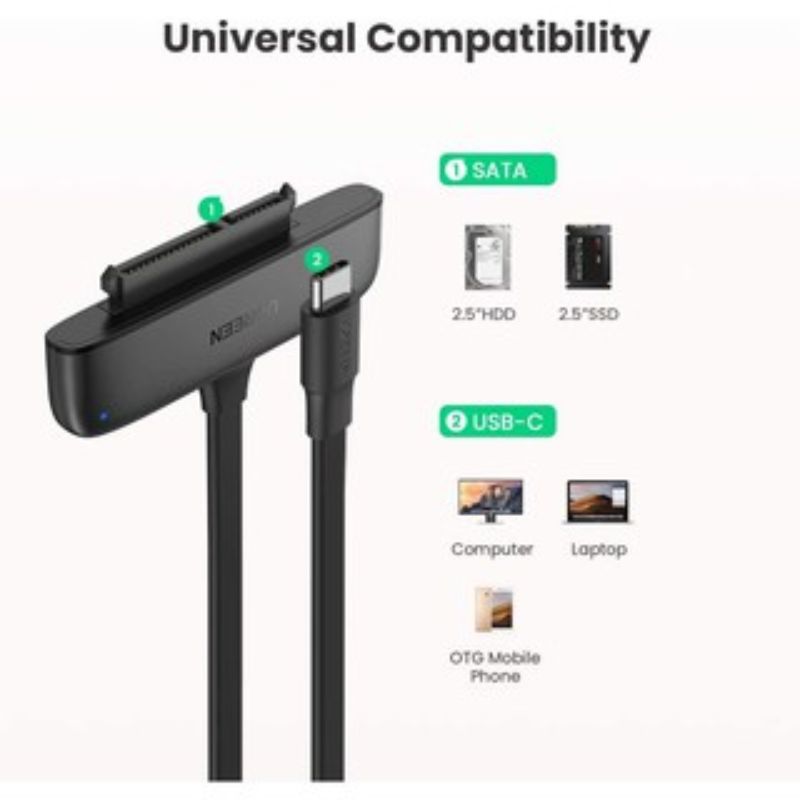 UGREEN 70554 0.5M màu đen đọc ổ 2.5 inch SATA ra USB type C 50cm