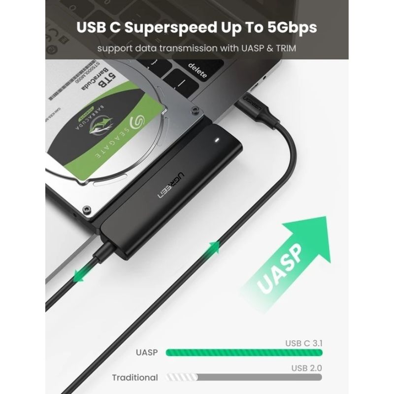 UGREEN 70610 Cáp USB Type C kết nối ổ cứng SATA 2.5 inch chính hãng