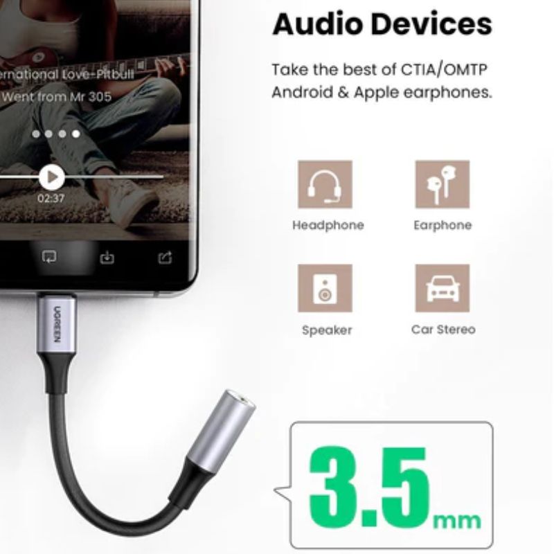 UGREEN 70858 Cáp chuyển usb type c sang 3.5mm AV142 0.1m