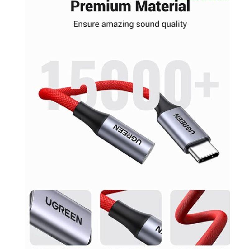 UGREEN 70859 10CM chip DAC Tương thích cho điện thoại Samsung màu đỏ Cáp chuyển đổi tai nghe USB C