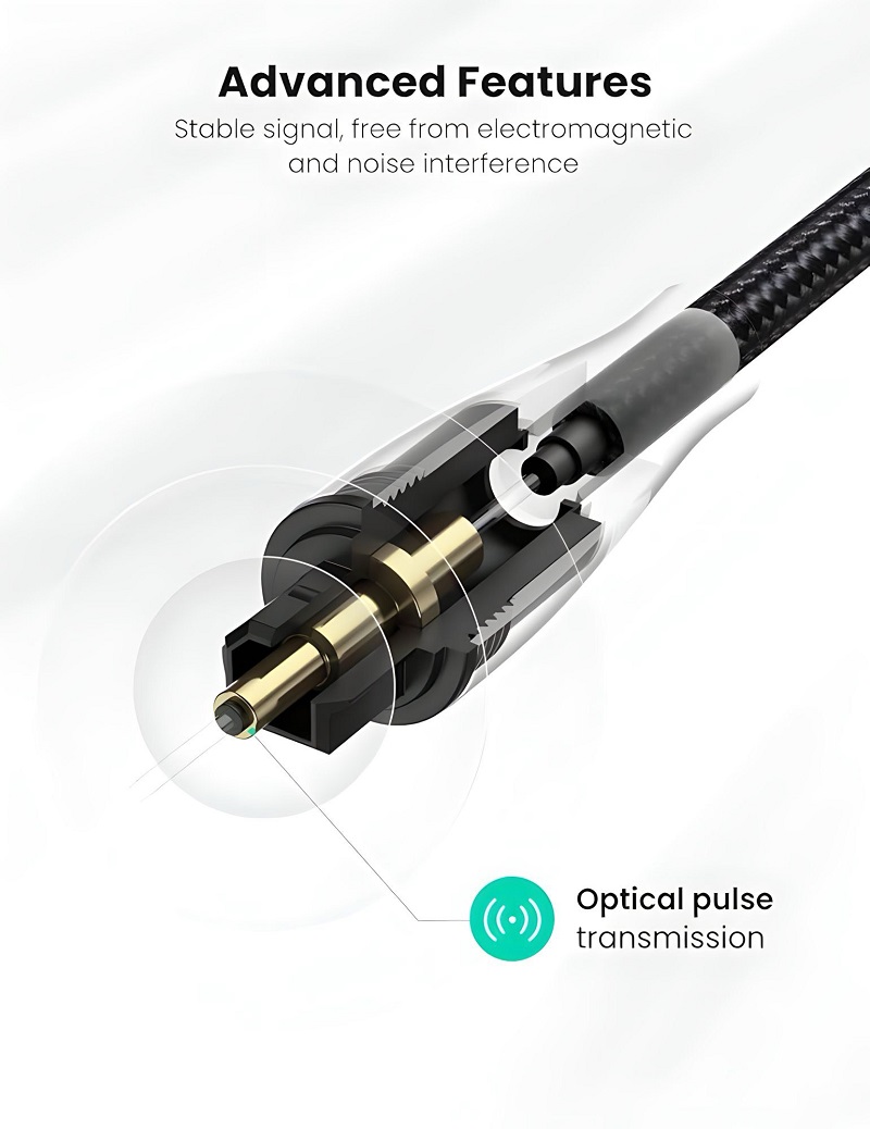 Ugreen 70896 cáp quang âm thanh kỹ thuật số Optical dài 2M đầu nối mạ vàng 24K cao cấp (màu đen)