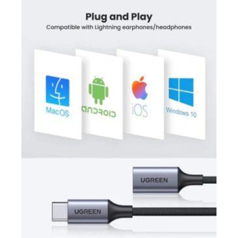 UGREEN 70953 Cáp chuyển đổi âm thanh USB Type-C sang cổng tai nghe Lightning chính hãng