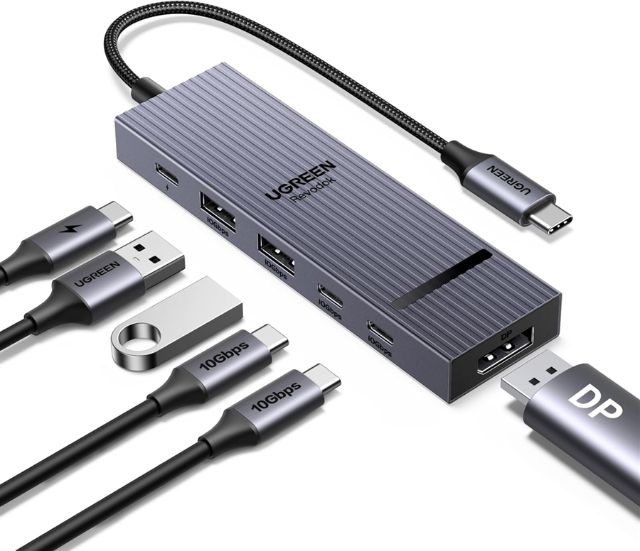 UGREEN 75244 Revodok Pro 6 trong 1 USB-C Hub sang DisplayPort 4K 60Hz, USB-A và USB-C 3.2 , PD 100W