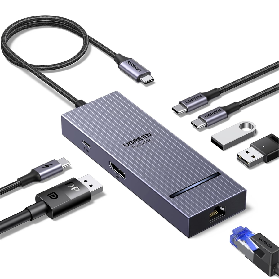 UGREEN 75774 Revodok Pro 7in1 Hub USB-C sang DisplayPort 4K 60Hz, PD 100W, 10Gbps USB-A, USB-C 3.2
