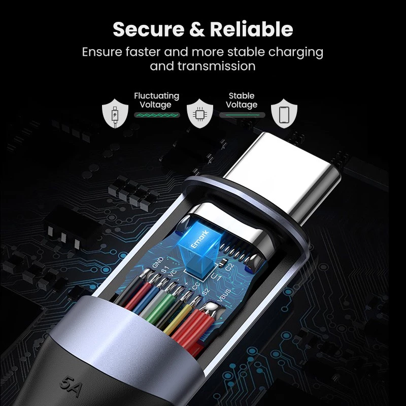 Ugreen 80150 Cáp bện UGREEN USB-C 3.2 M/M Gen2 5A 1m (Đen) truyền hình ảnh 4K