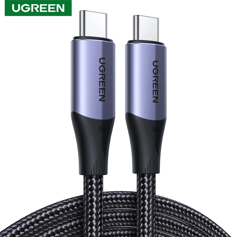 Ugreen 80150 Cáp bện UGREEN USB-C 3.2 M/M Gen2 5A 1m (Đen) truyền hình ảnh 4K