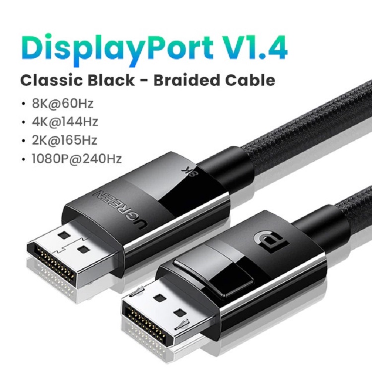 Ugreen 80390 Cáp Displayport 1.4 dài 1m hỗ trợ 8K@60Hz