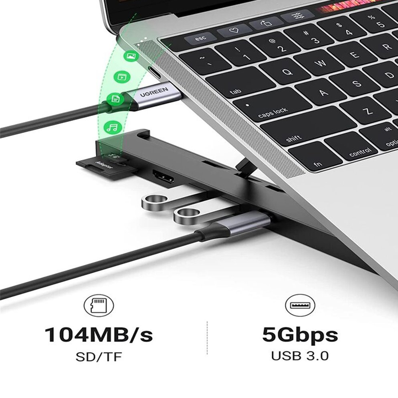 Ugreen 80551 Giá đỡ laptop UGREEN USB-C sang 2*USB3.0 HDMI Thẻ SD/TF 4K@30Hz