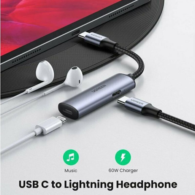 UGREEN 80584 Cáp chuyển đổi âm thanh USB Type-C sang cổng tai nghe Lightning Hỗ trợ Mic