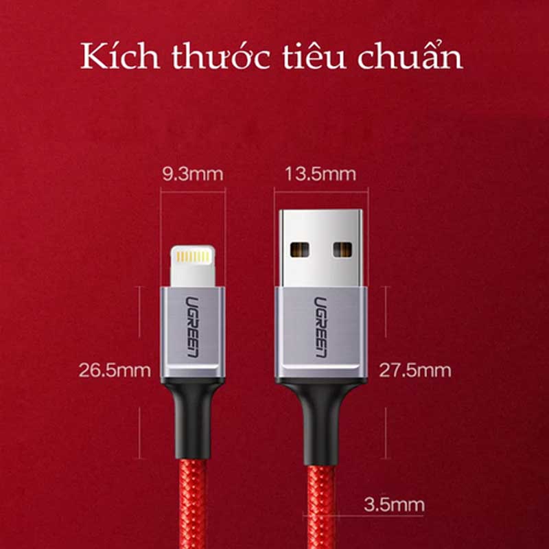 Ugreen 80635 Cáp Lightning Bện Vỏ Alu UGREEN 1m (Đỏ) chính hãng