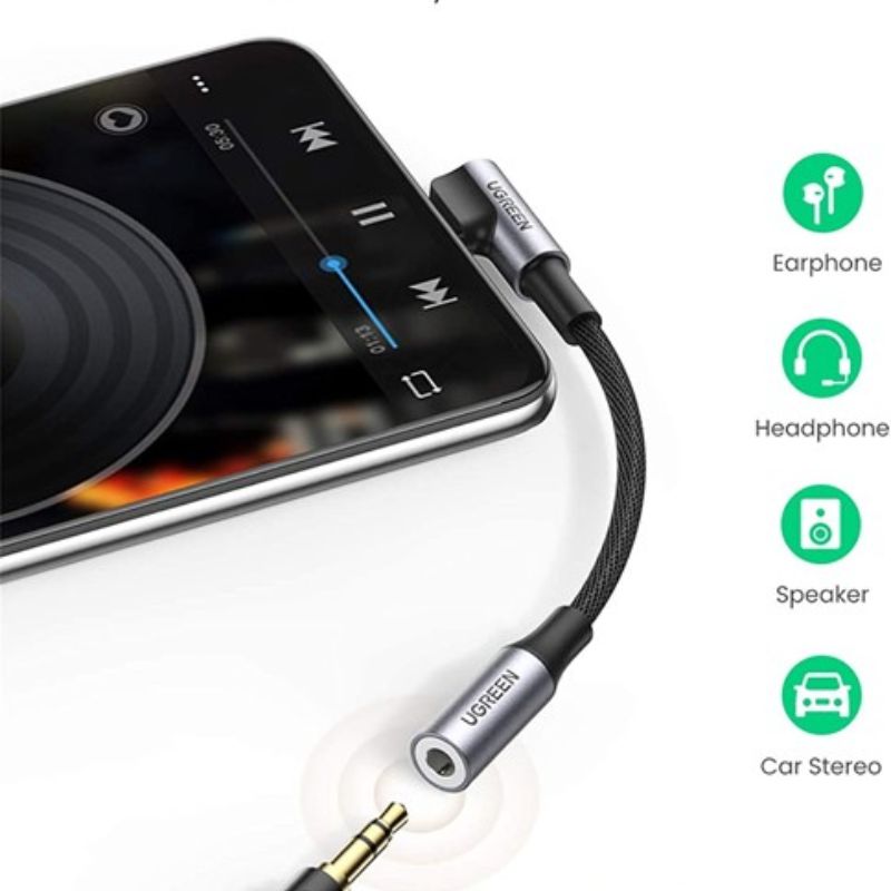 UGREEN 80723 Cáp chuyển đổi USB Type-C bẻ góc 90 sang Audio 3.5mm cao cấp