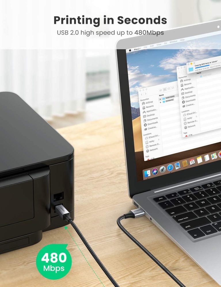 Ugreen 80802 Cáp máy in USB A to USB B US369, dài 1m5, dây dù bọc nhôm cao cấp