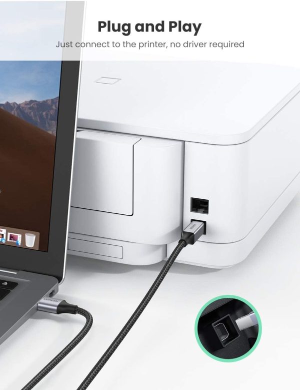 Ugreen 80802 Cáp máy in USB A to USB B US369, dài 1m5, dây dù bọc nhôm cao cấp