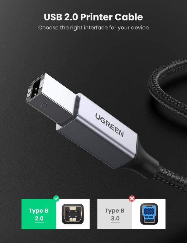 Ugreen 80802 Cáp máy in USB A to USB B US369, dài 1m5, dây dù bọc nhôm cao cấp