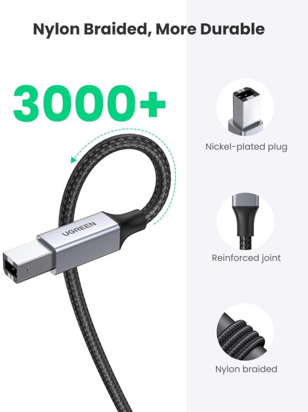 Ugreen 80802 Cáp máy in USB A to USB B US369, dài 1m5, dây dù bọc nhôm cao cấp