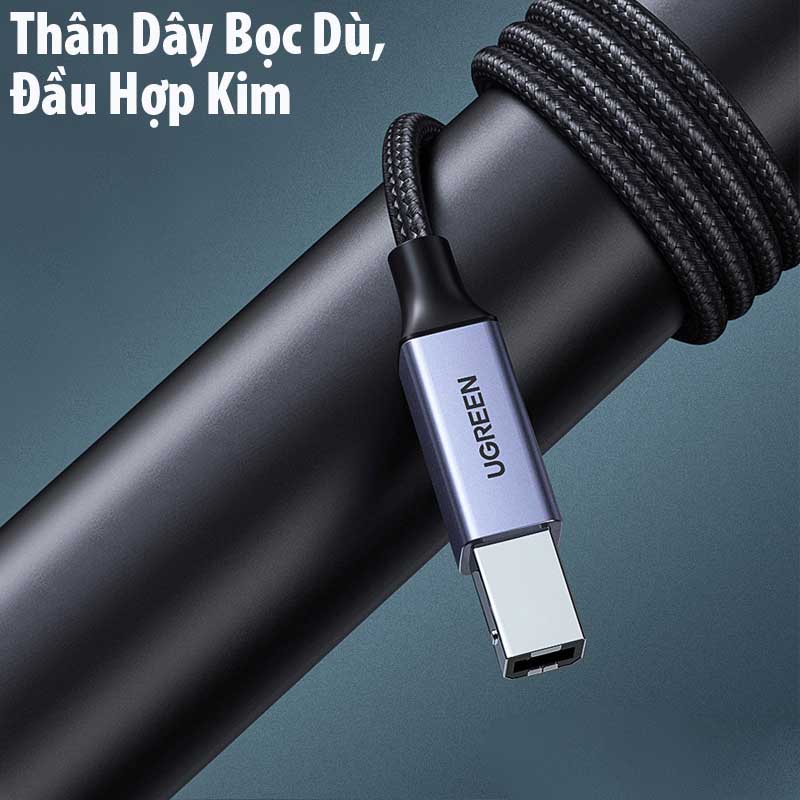 Ugreen 80807 Cáp máy in USB Type-C to USB Type-B dài 2M vỏ nhôm bọc dù chính hãng