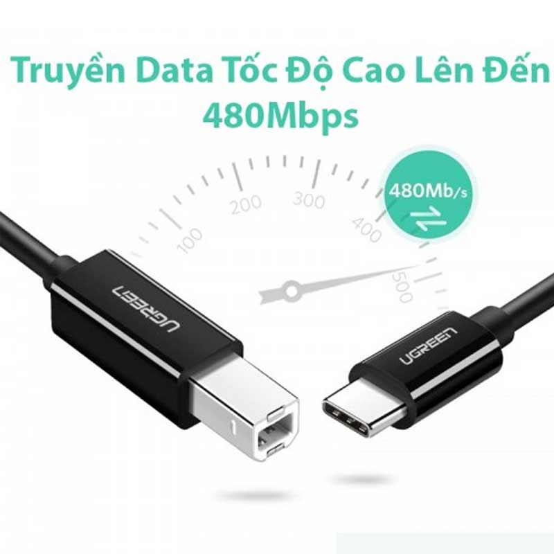 Ugreen 80811 Cáp máy in USB 2.0 Type-C to USB Type-B dài 1M Ugreen cao cấp