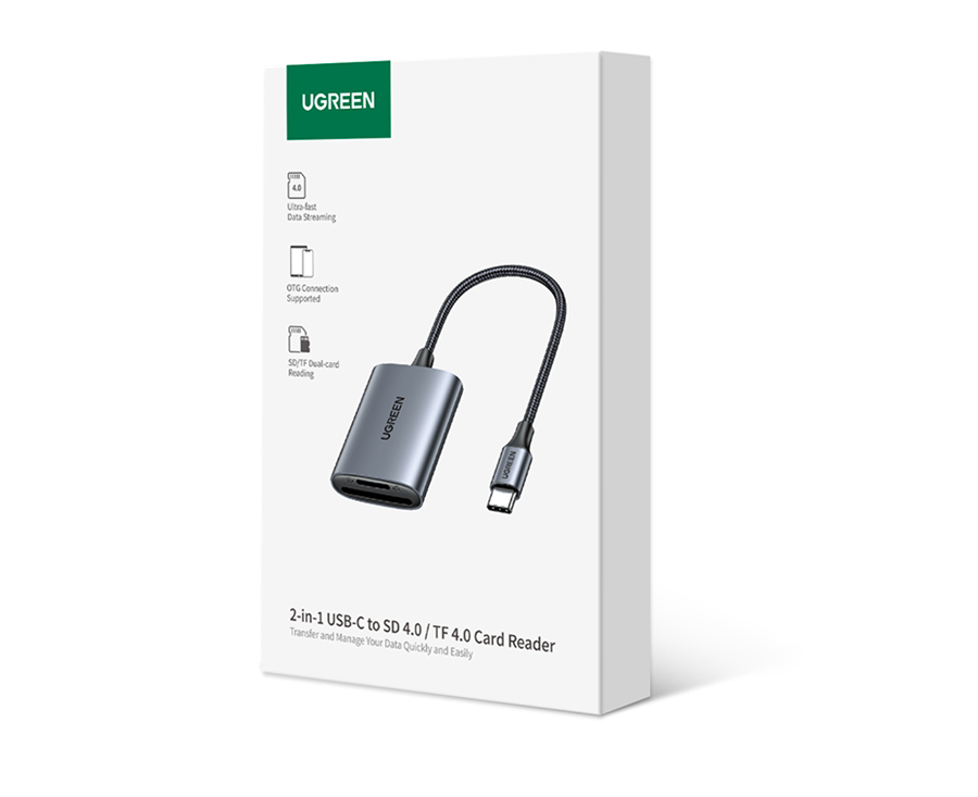 Ugreen 80888,Đầu đọc thẻ SD/TF chuẩn USB Type C Chính hãng Cao Cấp