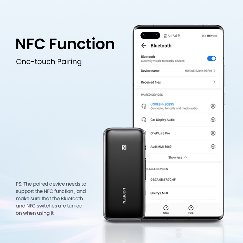 Ugreen 80895 Thiết bị nhận Bluetooth 5.0 Receiver USB DAC 3.5mm NFC APTX cao cấp