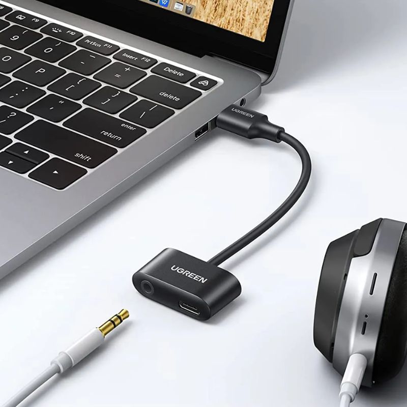 UGREEN 80897 Cáp chuyển đổi USB-A sang USB-C audio + 3.5mm audio Màu Đen chính hãng