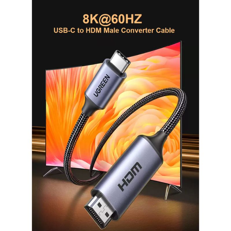 UGREEN 90451 Dây chuyển đổi USB-C sang HDMI 8K@60Hz HDR màu xám dài 1.5m