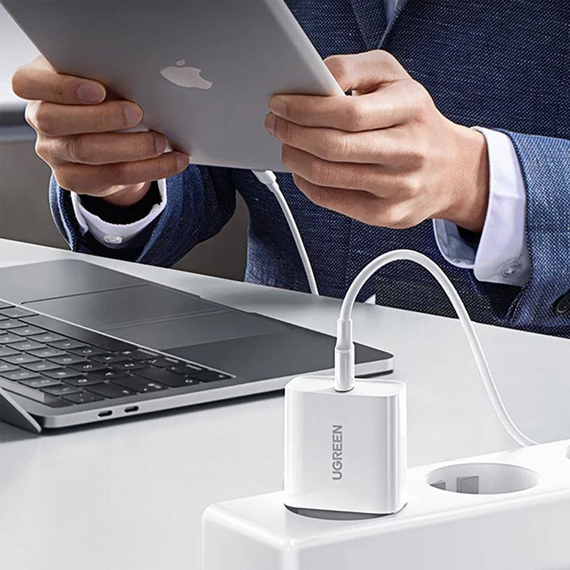 Ugreen 90472  Bộ Sạc Nhanh UGREEN 30W USB-C Kèm Cáp 2m C-C (Trắng) EU chính hãng