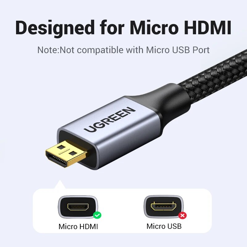 Ugreen 90512, Cáp chuyển Micro HDMI sang HDMI dài 1m hỗ trợ 4K Chính Hãng