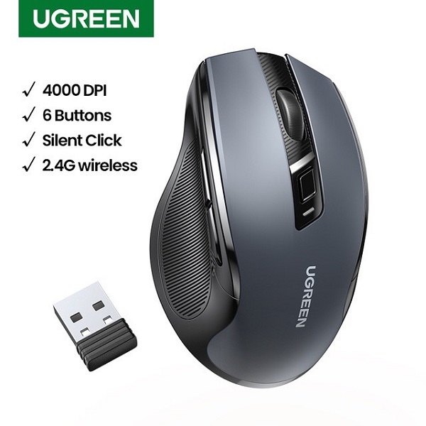 UGREEN 90545 Chuột Không Dây Thiết Chuột 4000 DPI Im Lặng 6 Nút Bấm Chuột Êm 2.4G - Hàng chính hãng