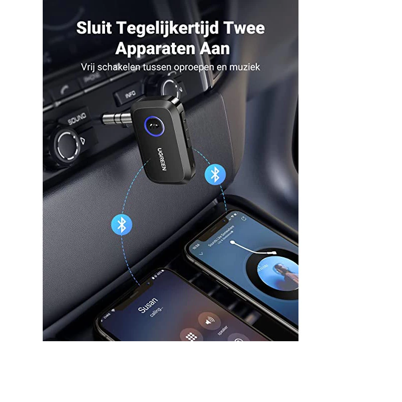 Ugreen 90748 Thiết Bị Nhận Âm Thanh Bluetooth 5.3, khoảng cách 15m, kết nối cùng lúc 2 điện thoại