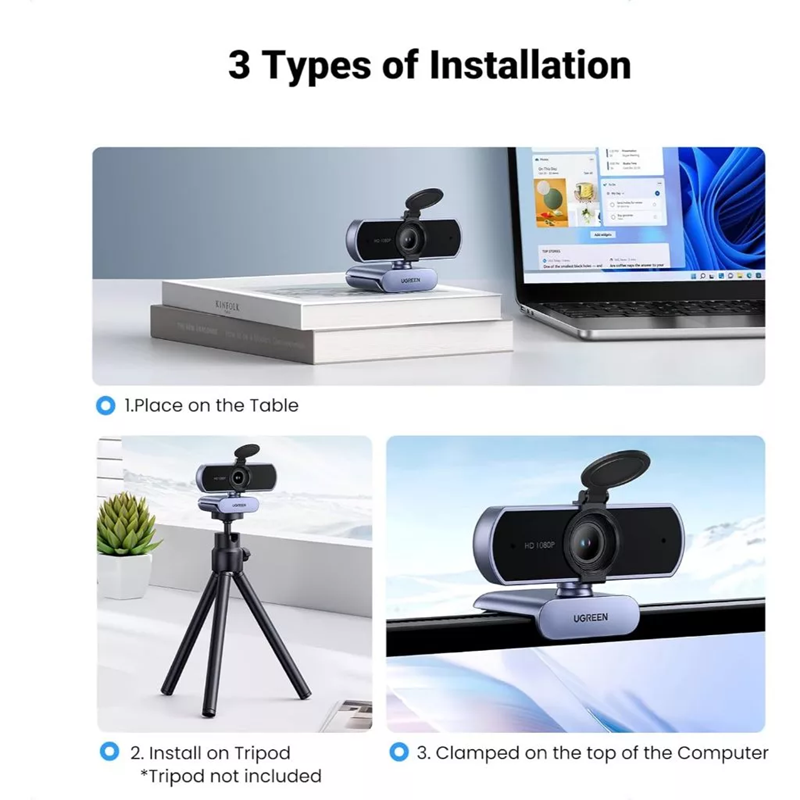 Webcam HD 1080P@30Hz cho PC, lấy nét cố định Ugreen CM678/15728 cao cấp