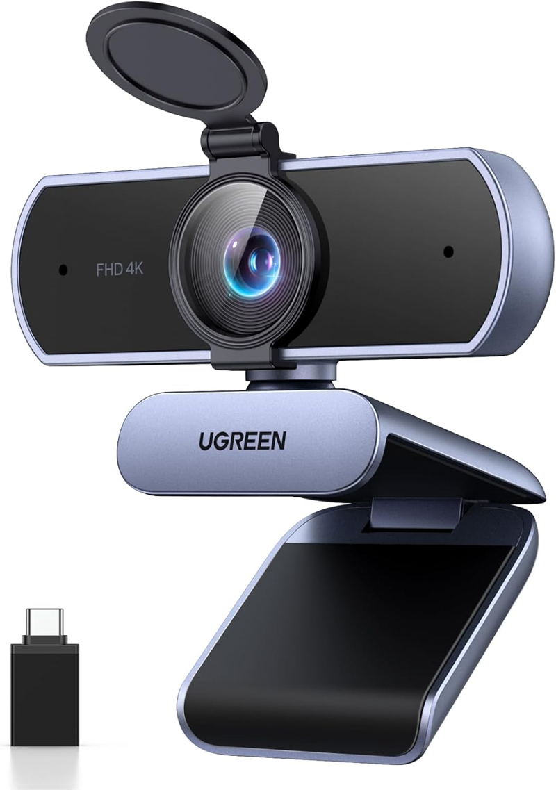 Webcam UGREEN 65381 4K@30fps cho PC, độ phân giải cực cao, tích hợp micro, màu xám.
